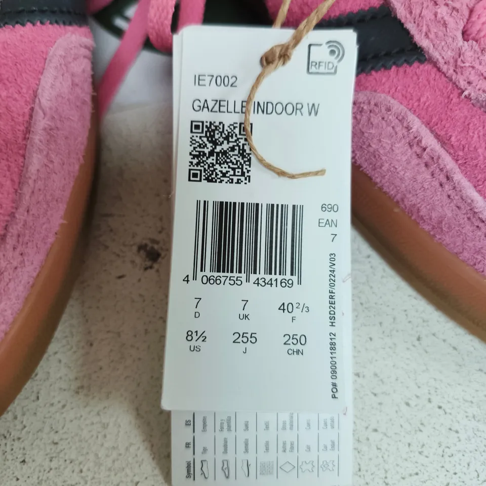 ADIDAS GAZELLE INDOOR W PINK SUEDE TRAINERS – UK 7 (EU 40 2/3)