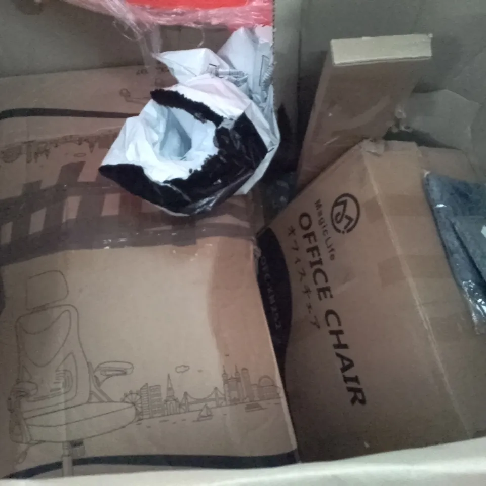 PALLET OF ASSORTED ITEMS INCLUDING DINING CHAIR, DRIPEX ERGONOMIC CHAIR, ELLIPTICAL MACHINE, BEDSIDE COMMODE 