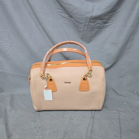 BEIGE LEATHER HANDBAG WITH ORANGE TRIM – 