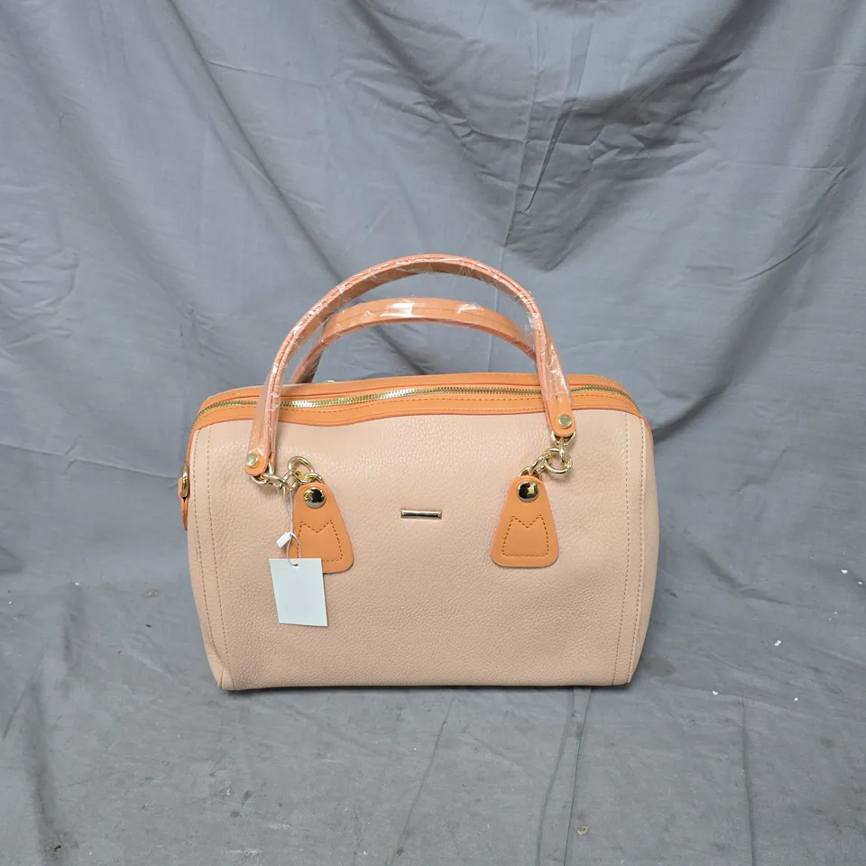 BEIGE LEATHER HANDBAG WITH ORANGE TRIM – 