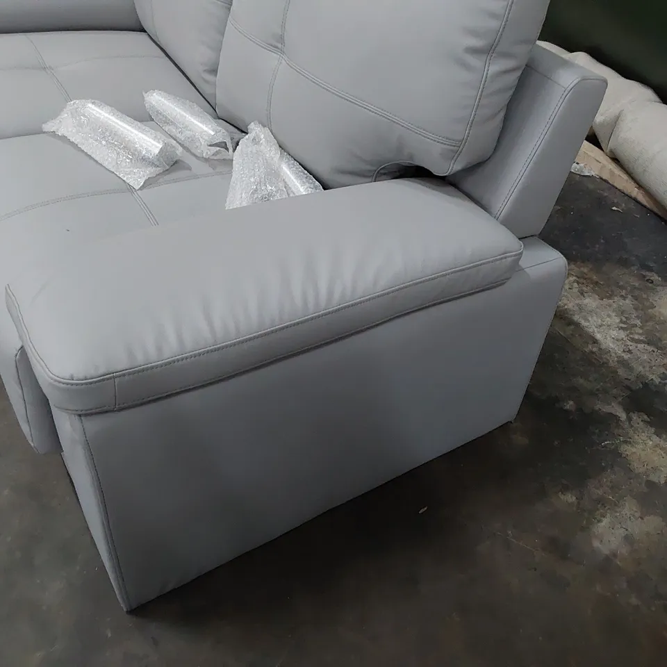DESIGNER TWO SEATER SOFA LIGHT GREY LEATHER 