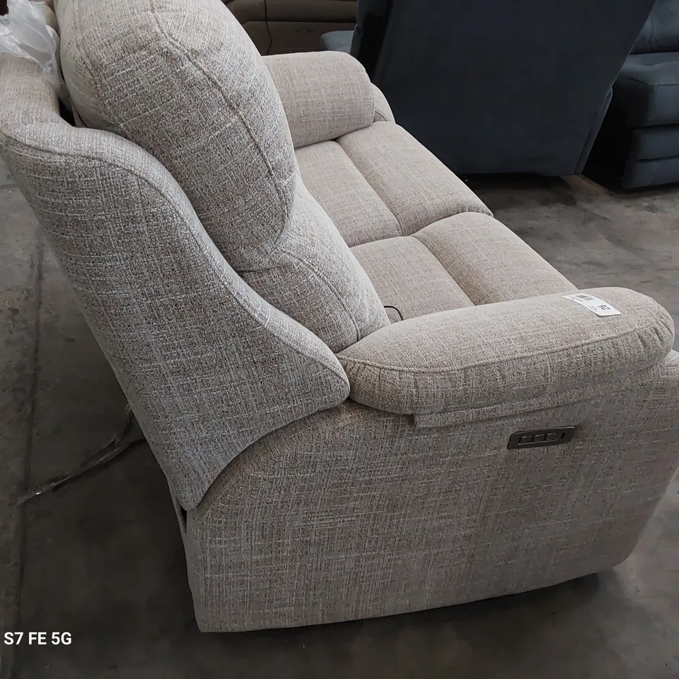 QUALITY BRITISH DESIGNER G PLAN KINGSBURY POWER RECLINING TWO SEATER SOFA BEACH CARAMEL FABRIC 