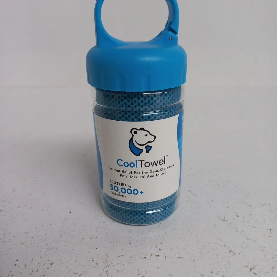 COOLTOWEL BLUE COOLING TOWEL IN BOTTLE WITH LOOP – GYM & OUTDOOR USE