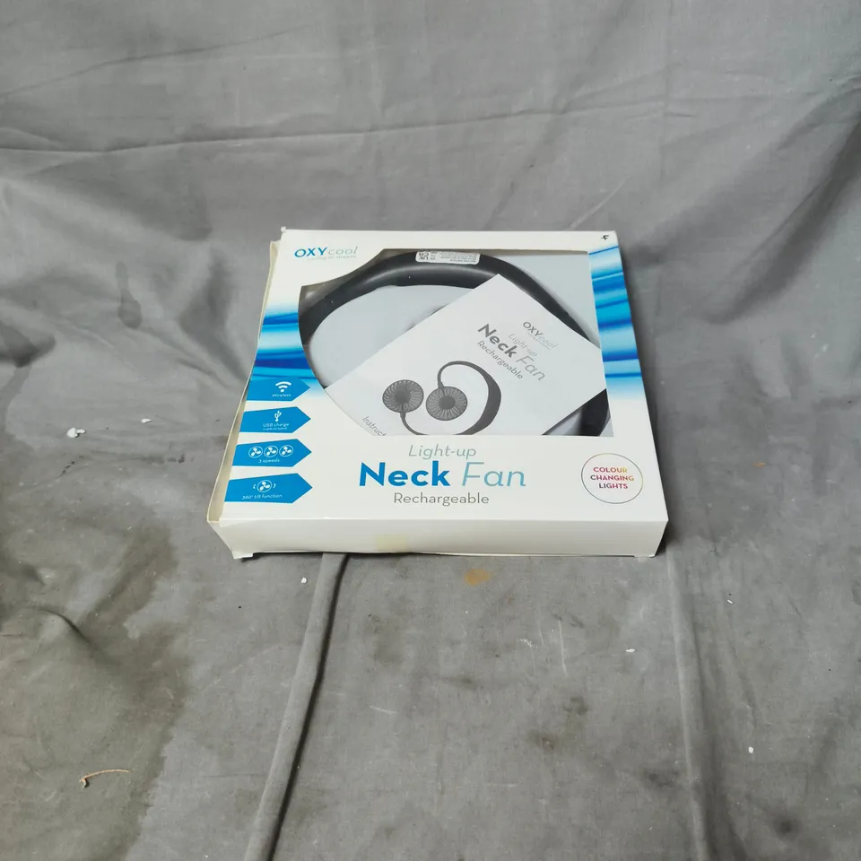 OXYCOOL NECK FAN – RECHARGEABLE, LIGHT-UP WITH COLOUR-CHANGING LIGHTS