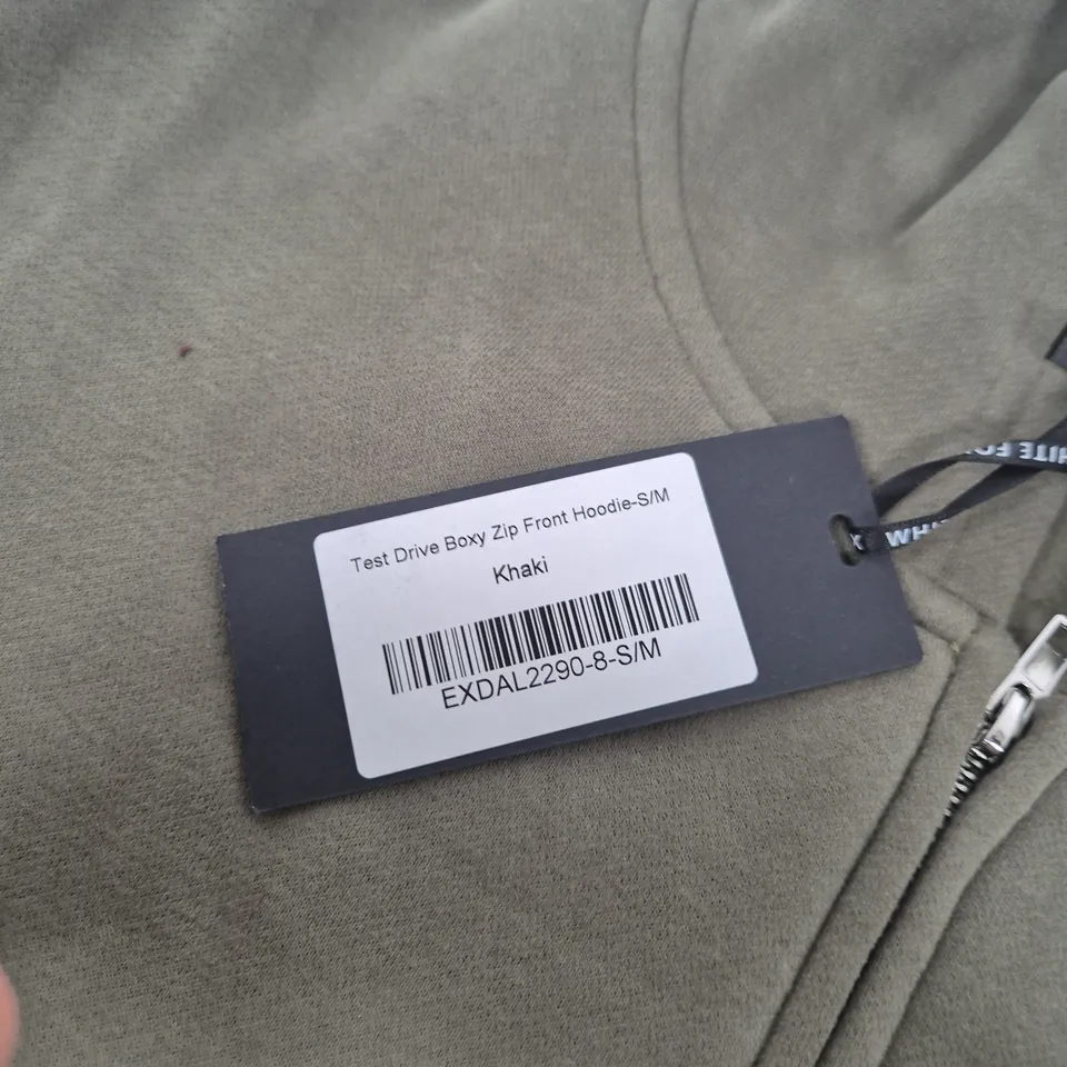WHITE FOX KHAKI BOXY ZIP FRONT HOODIE, SIZE S/M