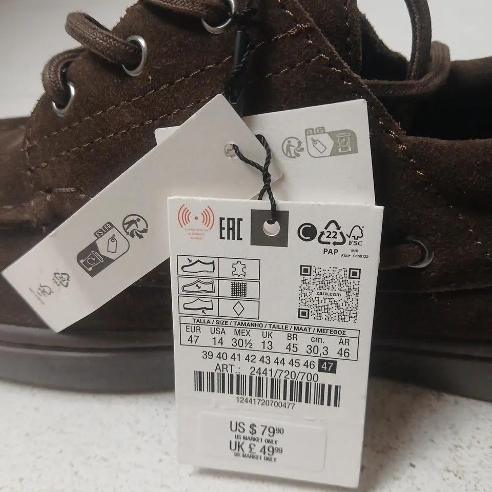 ZARA BROWN SUEDE BOAT SHOES – UK 13 (EU 47)