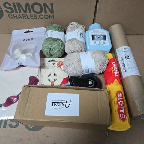 APPROXIMATELY 10 ASSORTED HOUSEHOLD ITEMS TO INCLUDE WOOL, DUMMIES AND OINTMENT 