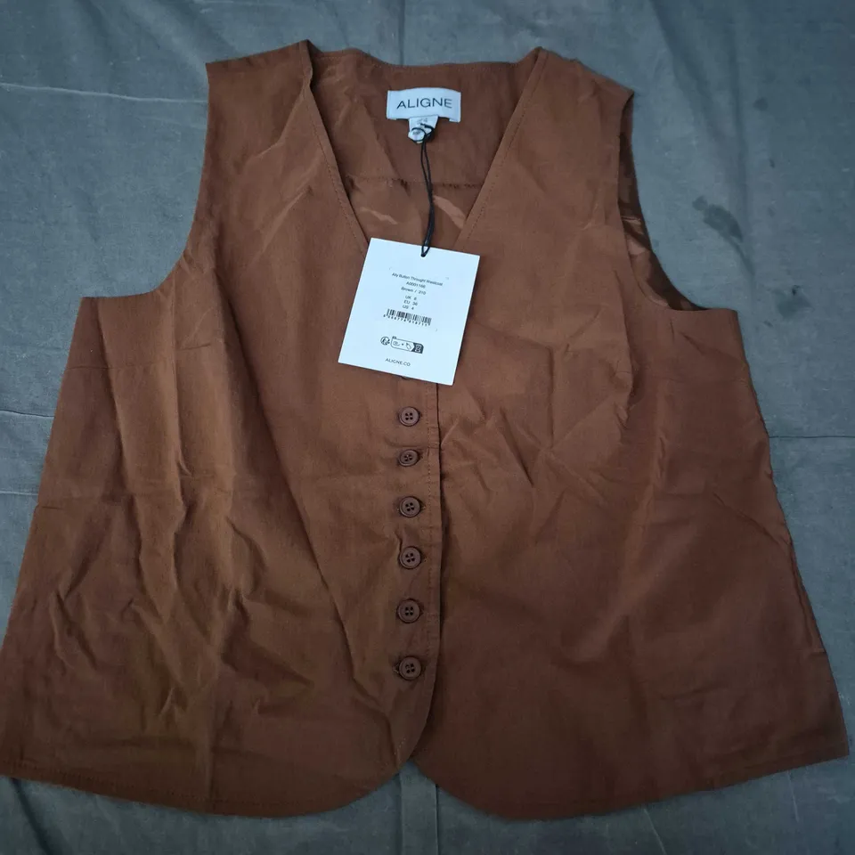 UK 8 ALIGNE BUTTON-THROUGH WAISTCOAT, BROWN