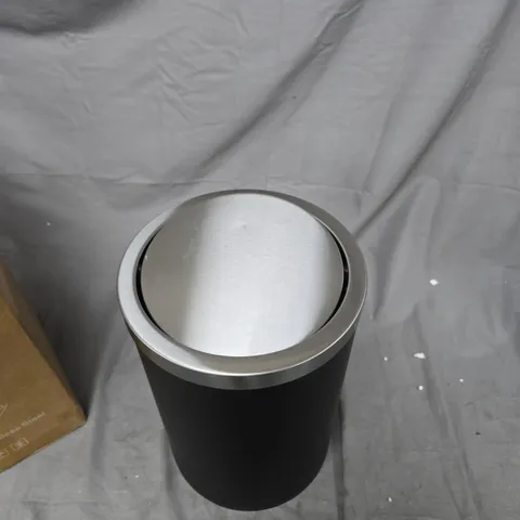 TALL CYLINDRICAL WASTE BIN WITH BLACK BODY AND BRUSHED STEEL LID