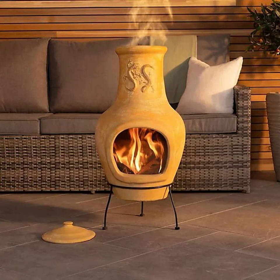 BOXED CHARLES BENTLEY OUTDOOR PATIO CHIMINEA LARGE TERRACOTTA CLAY HEATER