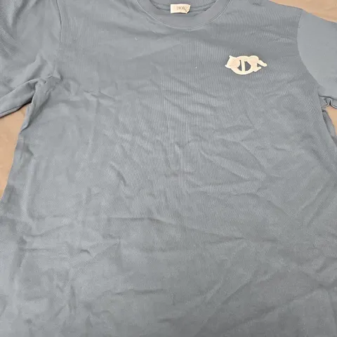DIOR BLUE T‑SHIRT WITH WHITE EMBROIDERED LOGO PATCH - SIZE UNSPECIFIED