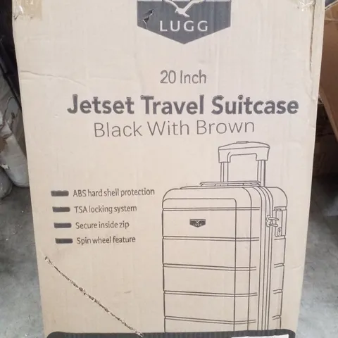 BOXED LUGG 20" JETSET TRAVEL SUITCASE - BLACK WITH BROWN 