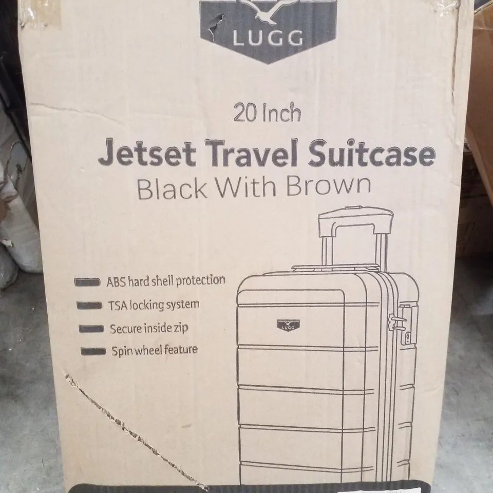 BOXED LUGG 20" JETSET TRAVEL SUITCASE - BLACK WITH BROWN 