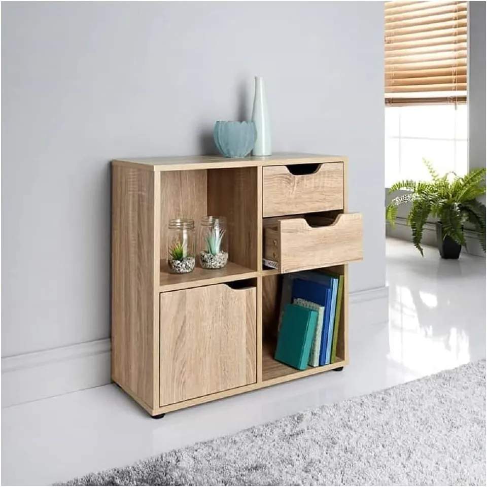 BOXED CUBE STORAGE UNIT 2 CUBES 2 DRAWERS BOOKCASE WOODEN STORAGE CABINETS WITH DOORS AND SHELVES BOOKCASES AND SHELVING UNITS DISPLAY FURNITURE LIVING ROOM DECOR