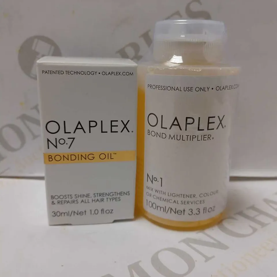 LOT OF 2 OLAPLEX PRODUCTS TO INCLUDE NO.1 BOND MULTIPLIER 100ML & NO.7 BONDING OIL 30ML 