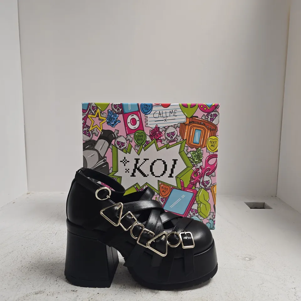 KOI AVALON STRAPPY HEELED SHOES - EBONY, UK6