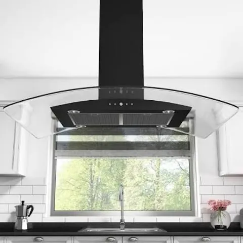 BOXED ELECTRIQ 90CM CURVED GLASS ISLAND COOKER HOOD - BLACK