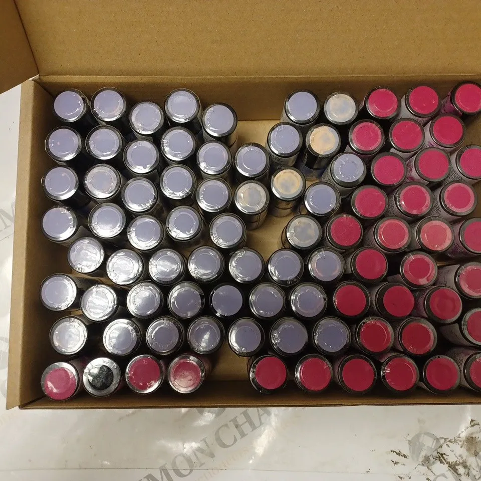 BOX OF APPROXIMATELY 75 X 8ML VIALS OF ALESSANDRO STRIPLAC NAIL POLISH IN ELEGANT RUBIN, LUCKY LAVENDER