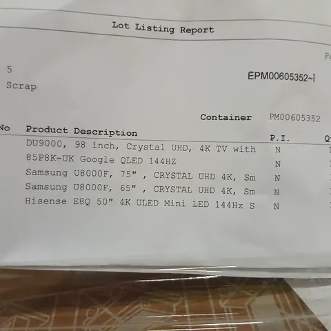 PALLET OF APPROXIMATELY FIVE DAMAGED TVS TO INCLUDE: