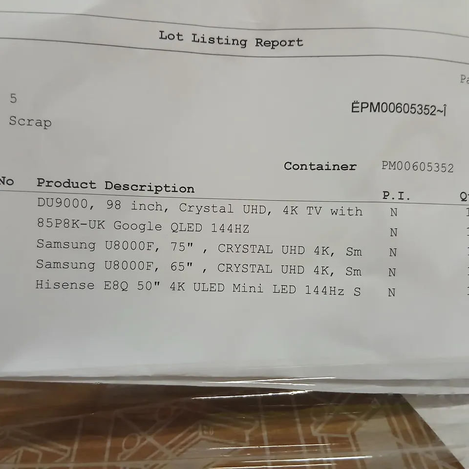 PALLET OF APPROXIMATELY FIVE DAMAGED TVS TO INCLUDE: