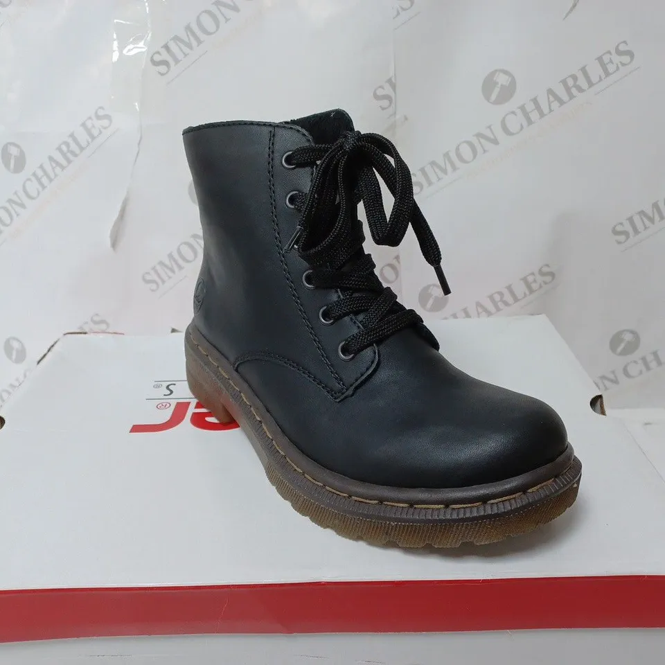 BOXED RIEKER LACE ANKLE BOOTS, BLACK - SIZE 4