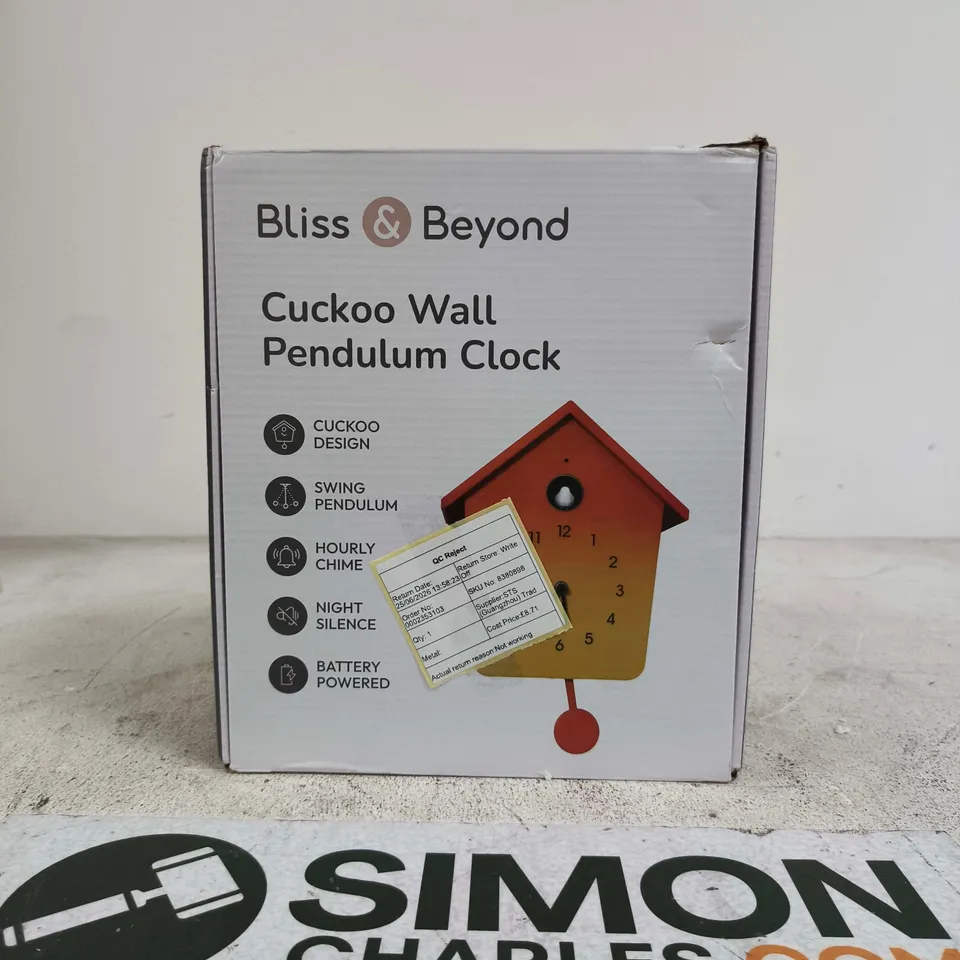 BLISS & BEYOND CUCKOO WALL PENDULUM CLOCK – BOXED