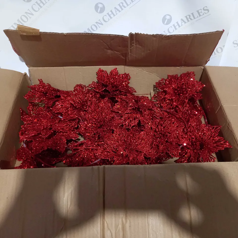 BOXED UNBRANDED RED GLITTERY FLOWER DECORATION 