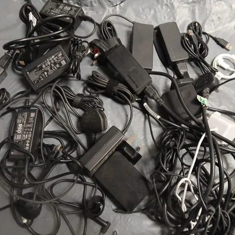 LOT OF ASSORTED CABLES, CHARGERS, PLUGS AND LEADS