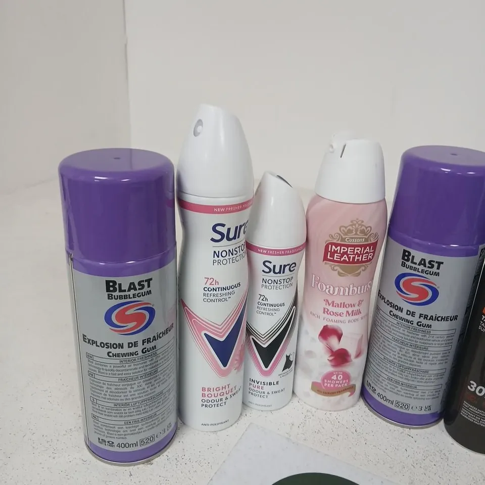 APROXIMATELY 20 ASSORTED AEROSOL SPRAYS TO INCLUDE; ASSORTED HEALTH & BEAUTY AEROSOL SPRAYS & AFTERCARE LOT