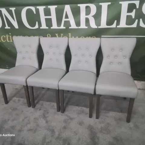 SET FOUR BEWLEY LIGHT GREY LEATHER BUTTONED BACK DINING CHAIRS GREY LEGS
