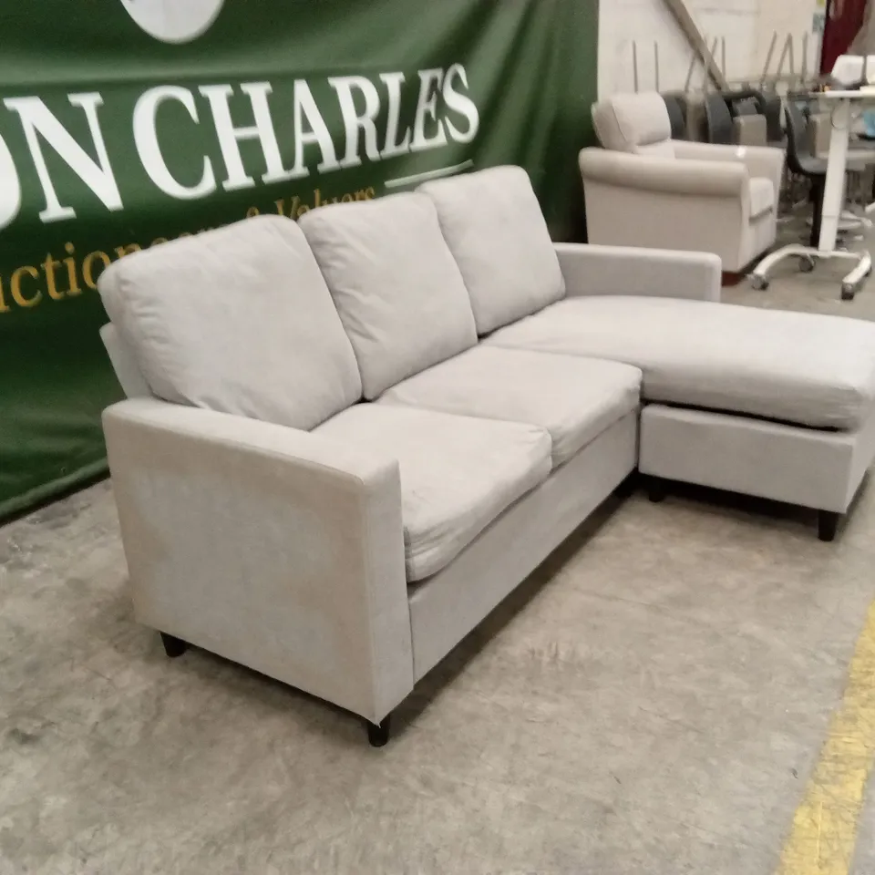 DESIGNER 3 SEATER FABRIC CHAISE SOFA - GREY