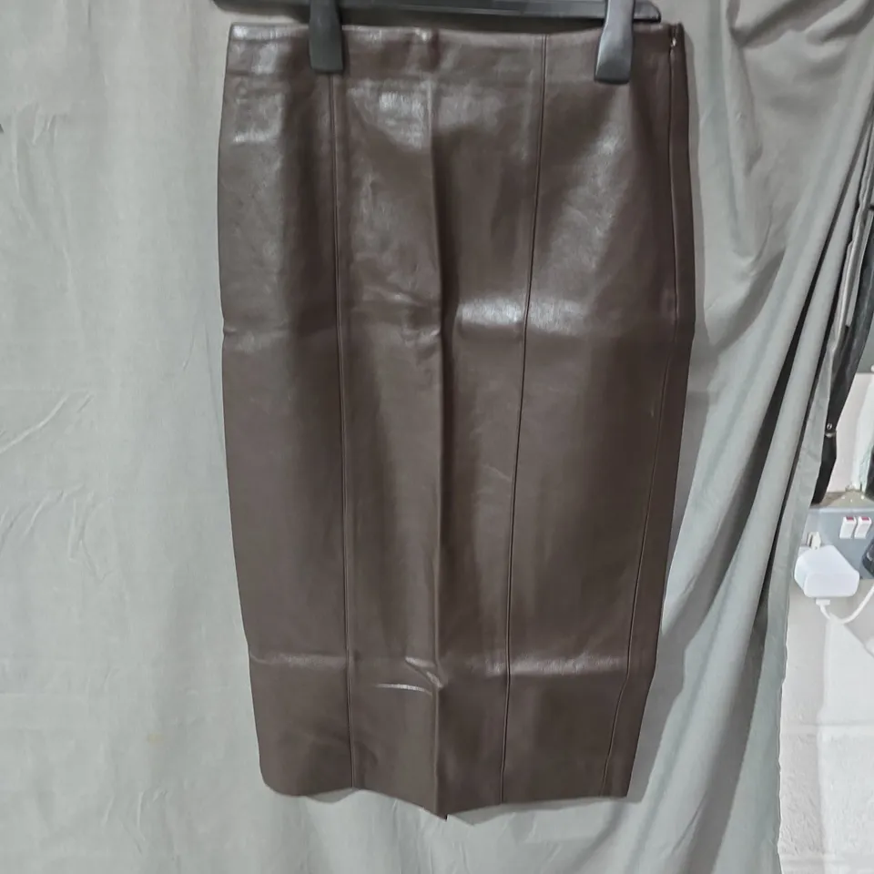 MANGO MNG WOMEN'S BROWN LEATHER-LOOK SKIRT – UK 8 (EU 36)