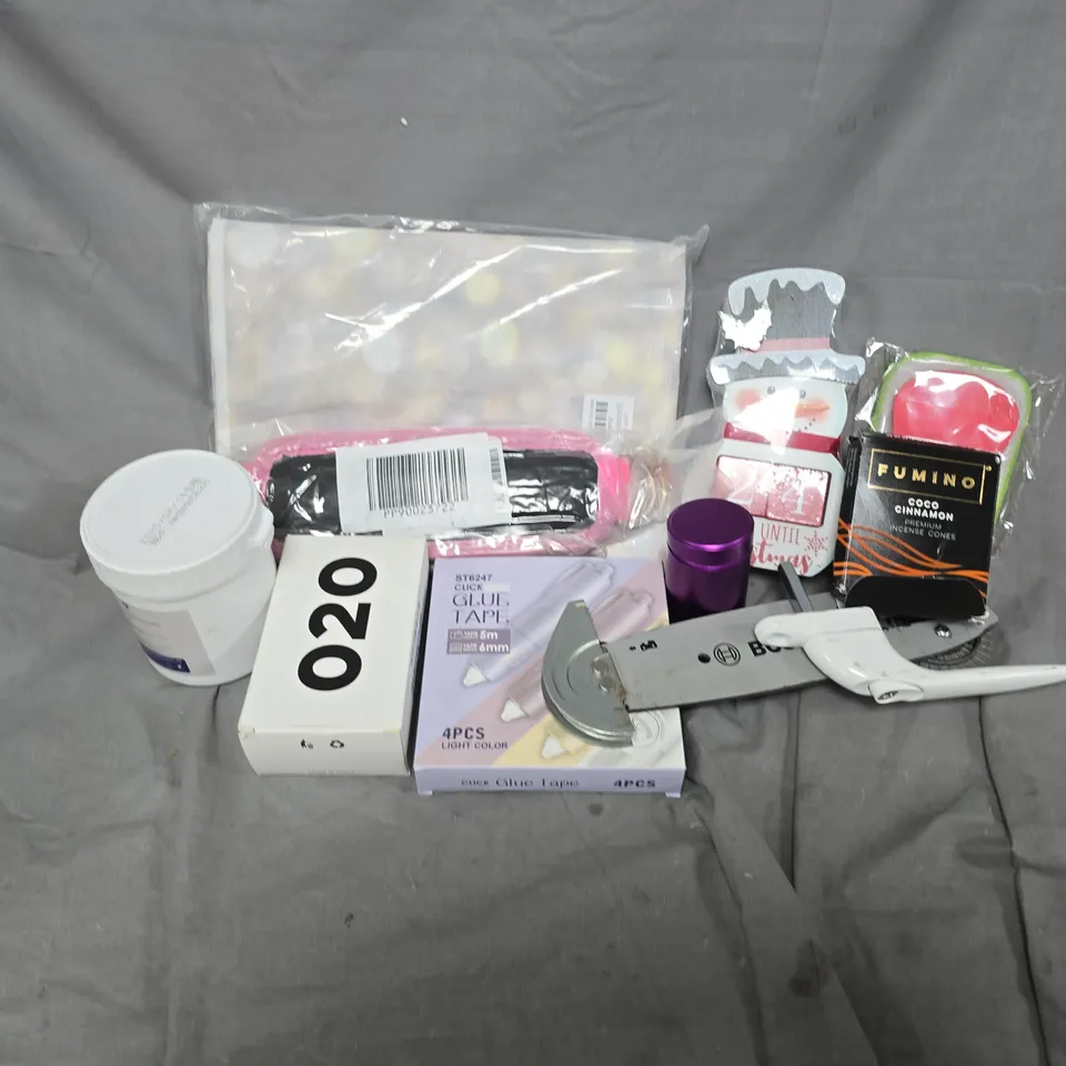 APPROXIMATELY 12 ASSORTED HOUSEHOLD ITEMS TO INCLUDE WALL FILLER, GLUE TAPE, INCENSE CONE, ETC