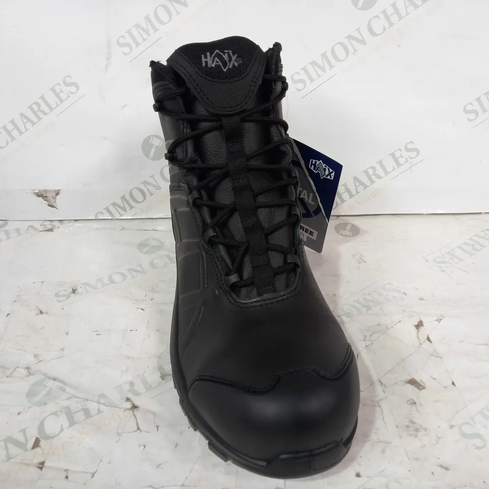 BOXED PAIR OF HAIX METAL FREE SAFETY BOOTS IN BLACK UK SIZE 7