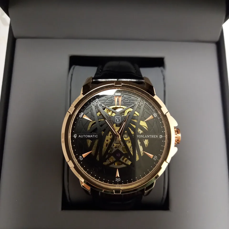 VONLANTHEN PART SKELETON CHRONOGRAPH BLACK LEATHER STRAP WRISTWATCH