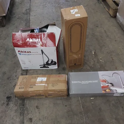 PALLET CONTAINING HOUSEHOLD AND CONSUMER PRODUCTS. INCLUDES FAN, VACUUM CLEANER, KITCHEN FAUCET, BOXED FURNITURE ETC