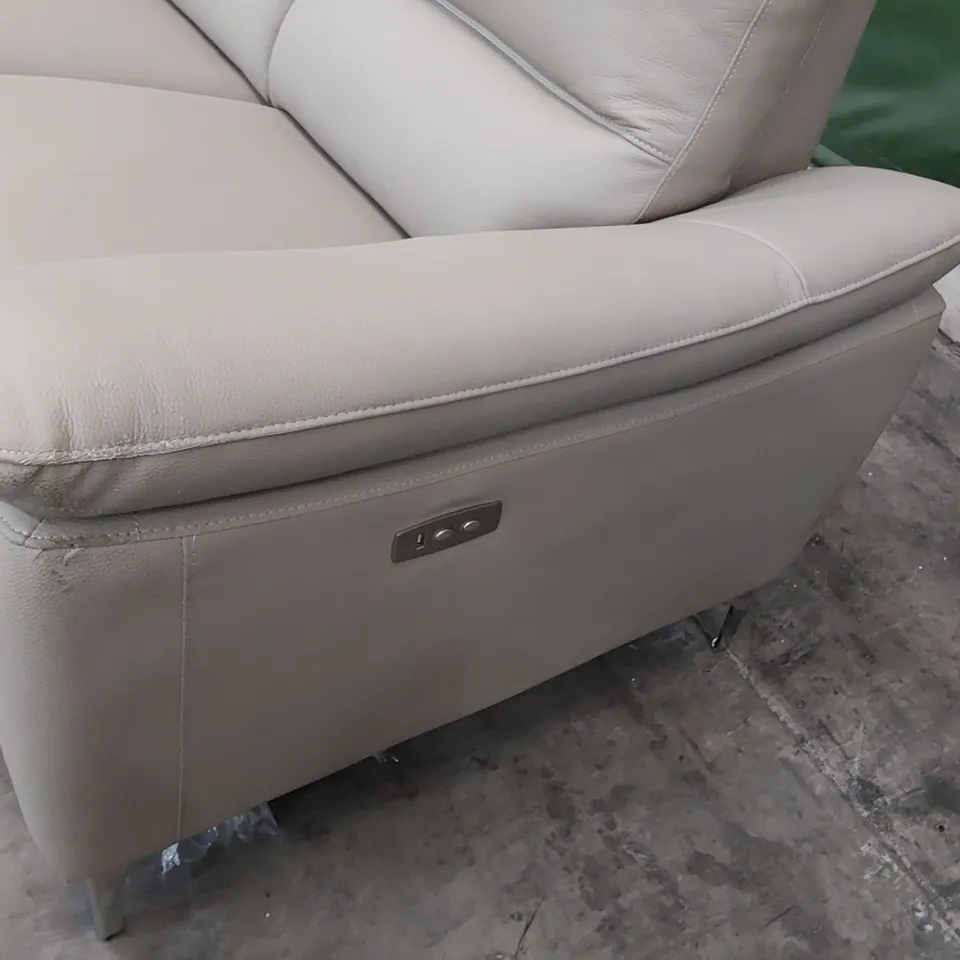 DESIGNER POWER TWO SEATER SOFA BEIGE LEATHER 
