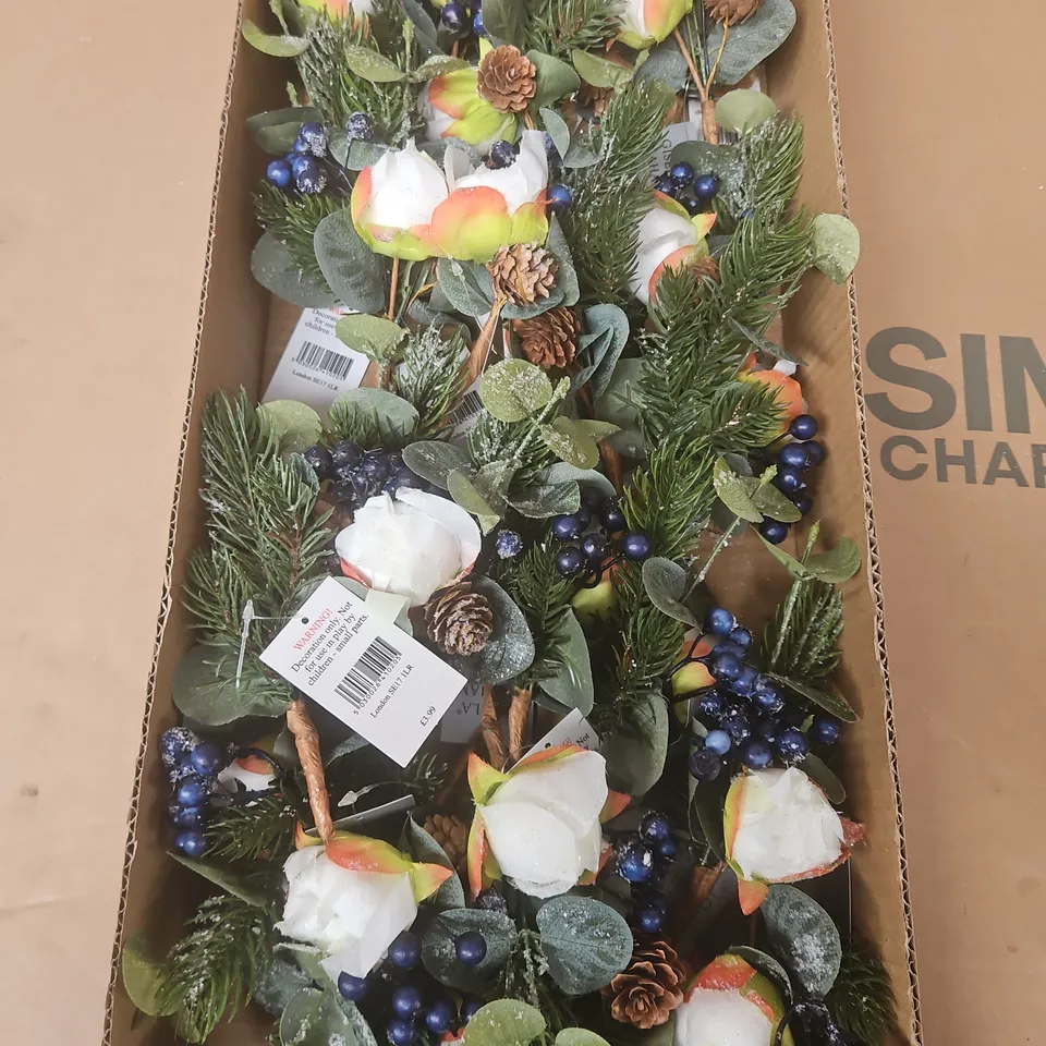 APPROXIMATELY 24 GISELA GRAHAM WHITE PEONY AND FIR CONES CHRISTMAS PICKS