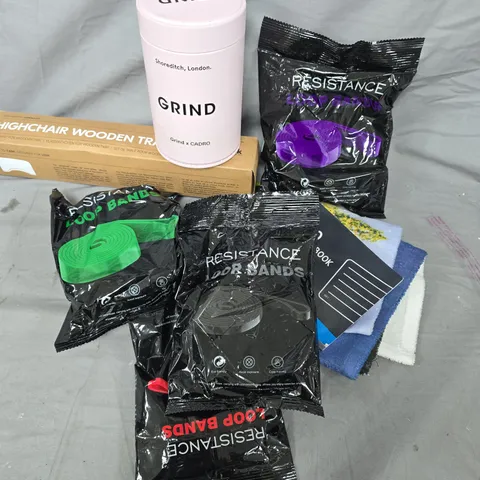 BOX OF ASSORTED ITEMS TO INCLUDE - LOOP BANDS - GRIND COFFEE- FLY CATCHER