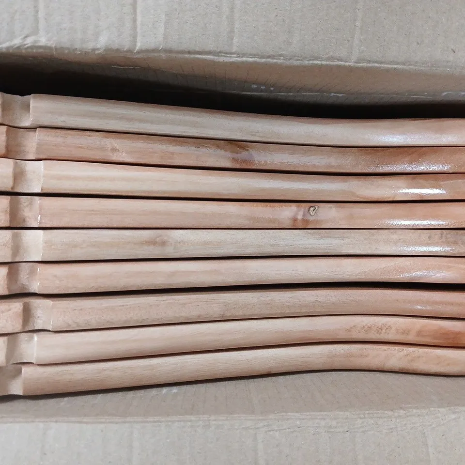 BOX OF APPROXIMATELY 10 WOODEN HANGERS