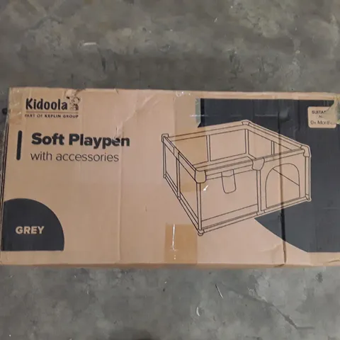 BOXED KIDOOLA SOFT PLAY PEN WITH ACCESSORIES- GREY 
