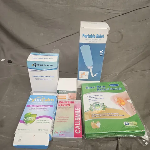 ASSORTED HEALTH & BEAUTY PRODUCTS – PORTABLE BIDET, URINE TEST KIT, WHITENING STRIPS & KNEE PAIN PATCH