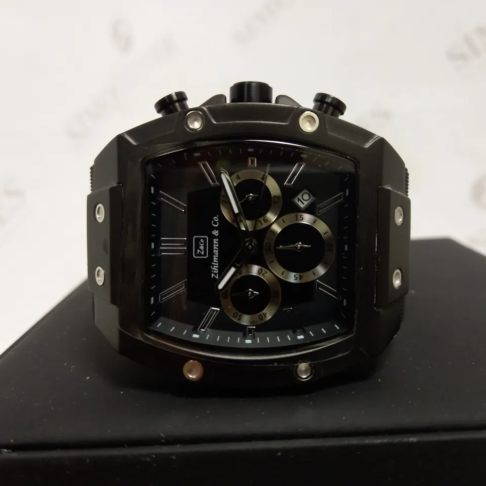 ZIHLMANN & CO TRIPLE DIAL STUD DETAIL RUBBER STRAP WATCH RRP £520