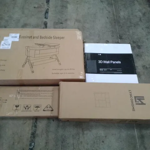 PALLET OF ASSORTED ITEMS INCLUDING 3D WALL PANELS, BASSINET AND BEDSIDE SLEEPER, BED RAIL GUARD, LYNCOHOME CHEST OF DRAWERS, FOOTBALL GOAL