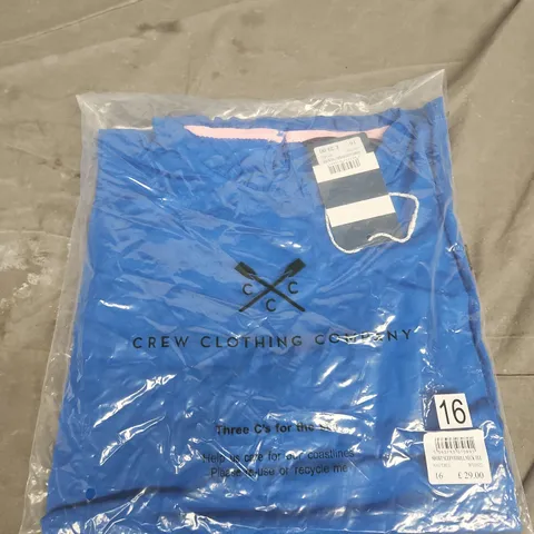 CREW CLOTHING COMPANY SHORT SLEEVE FRILL NECK TEE BLUE SIZE 16