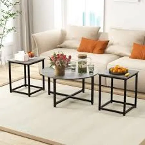 BOXED COSTWAY GREY METAL COFFEE TABLE SET OF 3 (1 BOX)