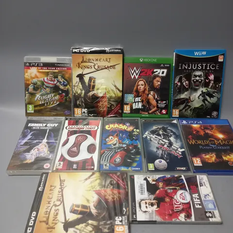 APPROXIMATELY 32 ASSORTED GAMES & DVDS TO INCLUDE WORLDS OF MAGOC (PS4), HELLBOY (PSP UMD VIDEO), INJUSTICE GODS AMONG US (WII U), ETC