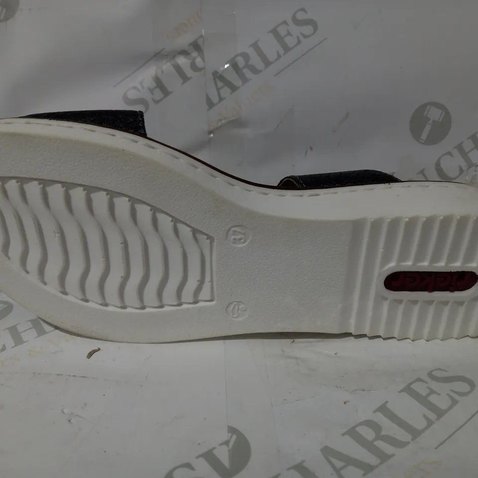 BOXED PAIR OF RIEKER FAUX LEATHER SANDALS EU SIZE 37