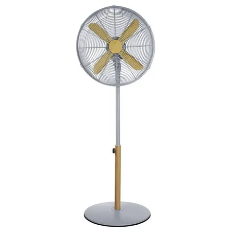BOXED RUSSELL HOBBS SCANDI PEDESTAL FAN 16 INCH - GREY AND WOOD EFFECT (1 BOX)