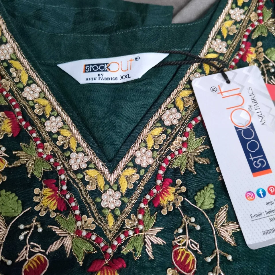 STOCK OUT BY ANJU FABRICS – WOMEN'S GREEN EMBROIDERED KURTI (XXL)